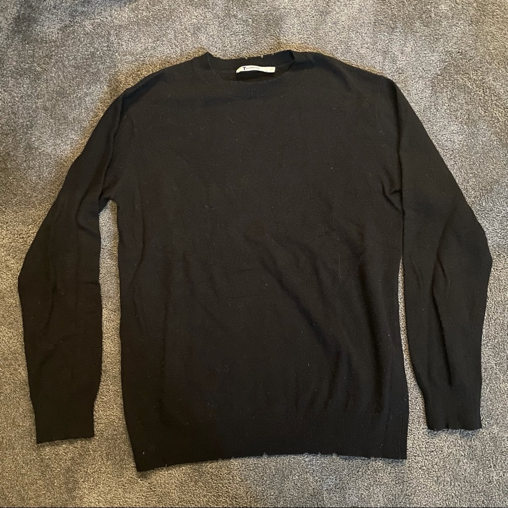 T by ALEXANDER WANG BLACK DISTRESSED HEM SWEATER